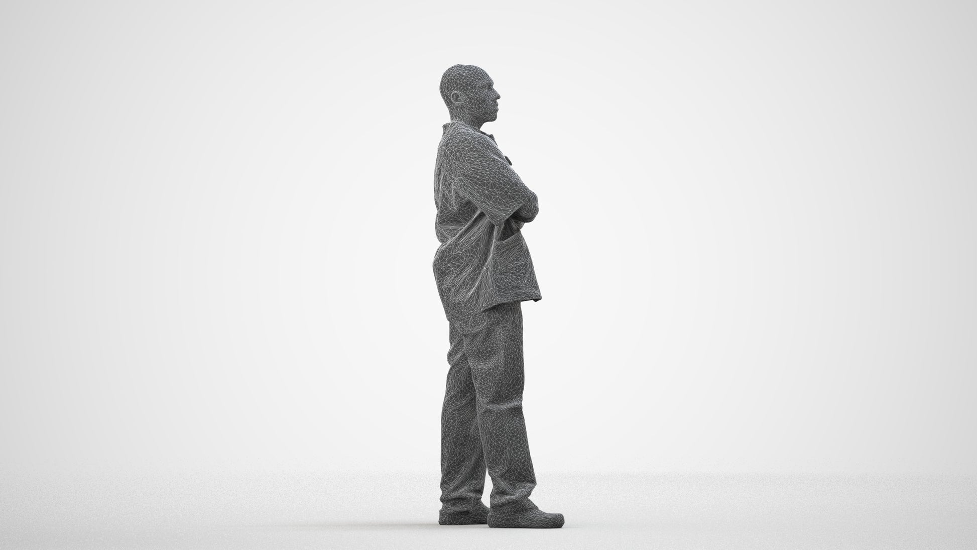 scanned 3D man medical, photogrammetry people for Enscape and V-Ray, wireframe side view