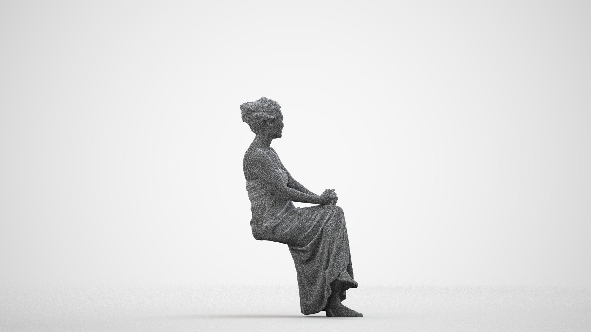 photogrammetry 3D woman casual sitting, realistic human model archviz FBX, wireframe side view