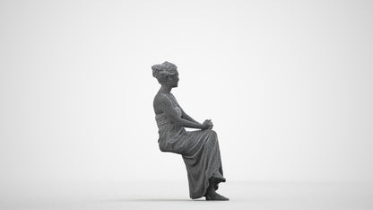 photogrammetry 3D woman casual sitting, realistic human model archviz FBX, wireframe side view