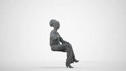 realistic 3D people woman casual sitting, render-ready for V-Ray and Corona, FBX OBJ, wireframe side view
