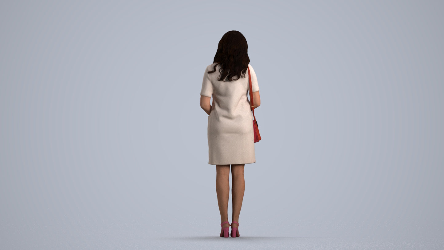 realistic 3D woman business standing, scanned archviz people for Blender and 3ds Max, front view render