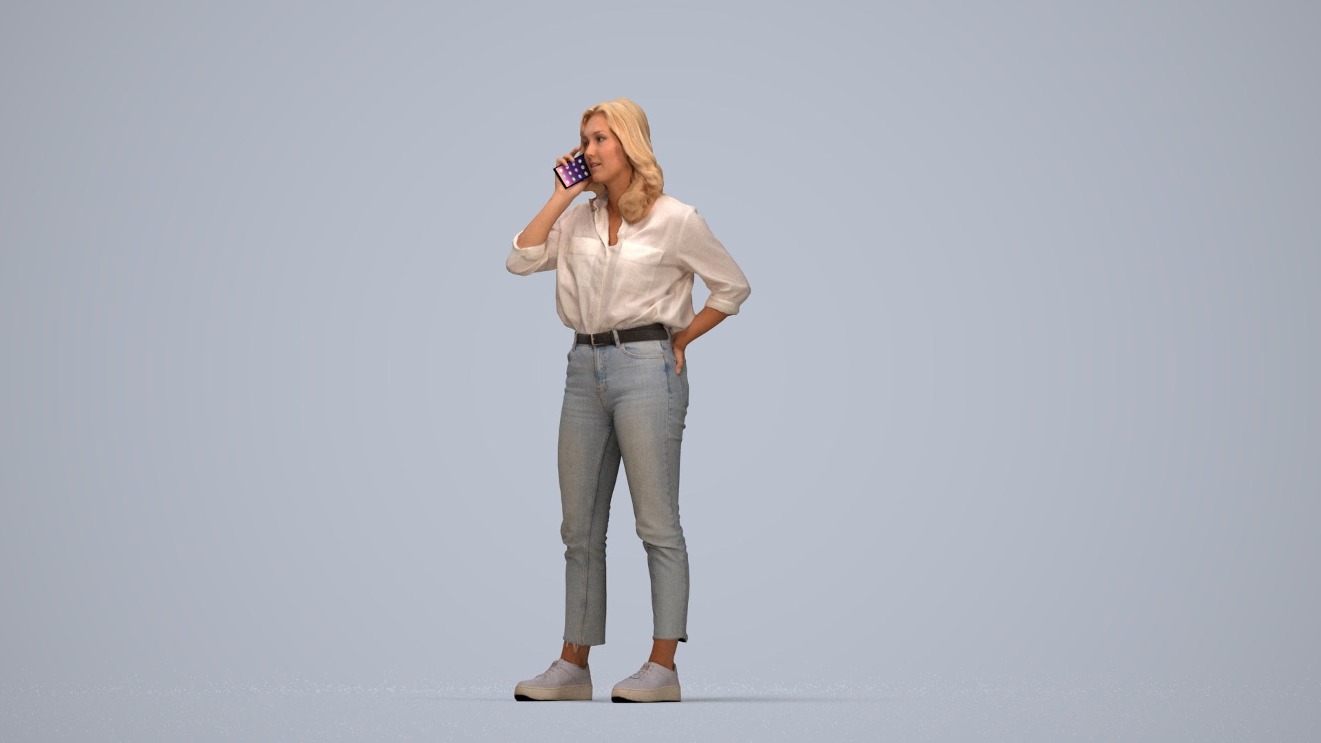 photogrammetry 3D woman casual standing, realistic human model archviz FBX, top-down view render