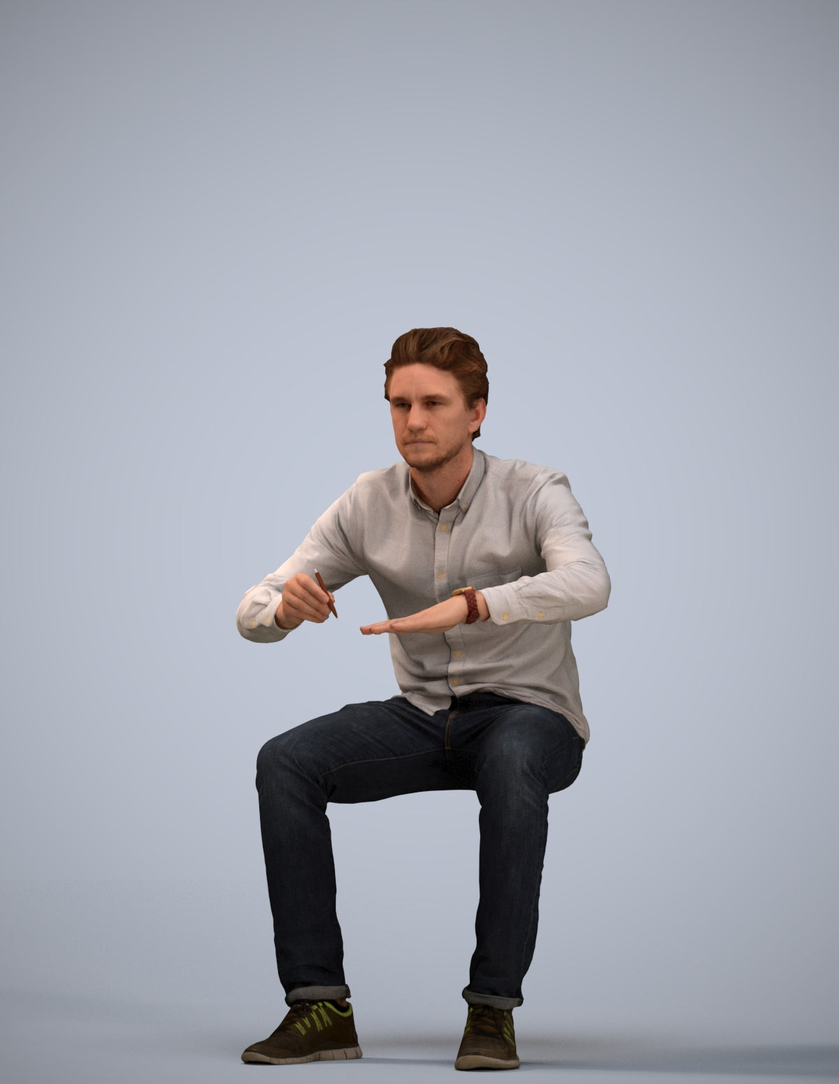 3D people model man casual sitting, scanned human for 3ds Max rendering