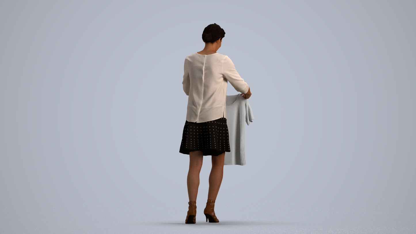 3D scanned woman bathroom casual, photorealistic archviz people for Enscape and SketchUp, front view render