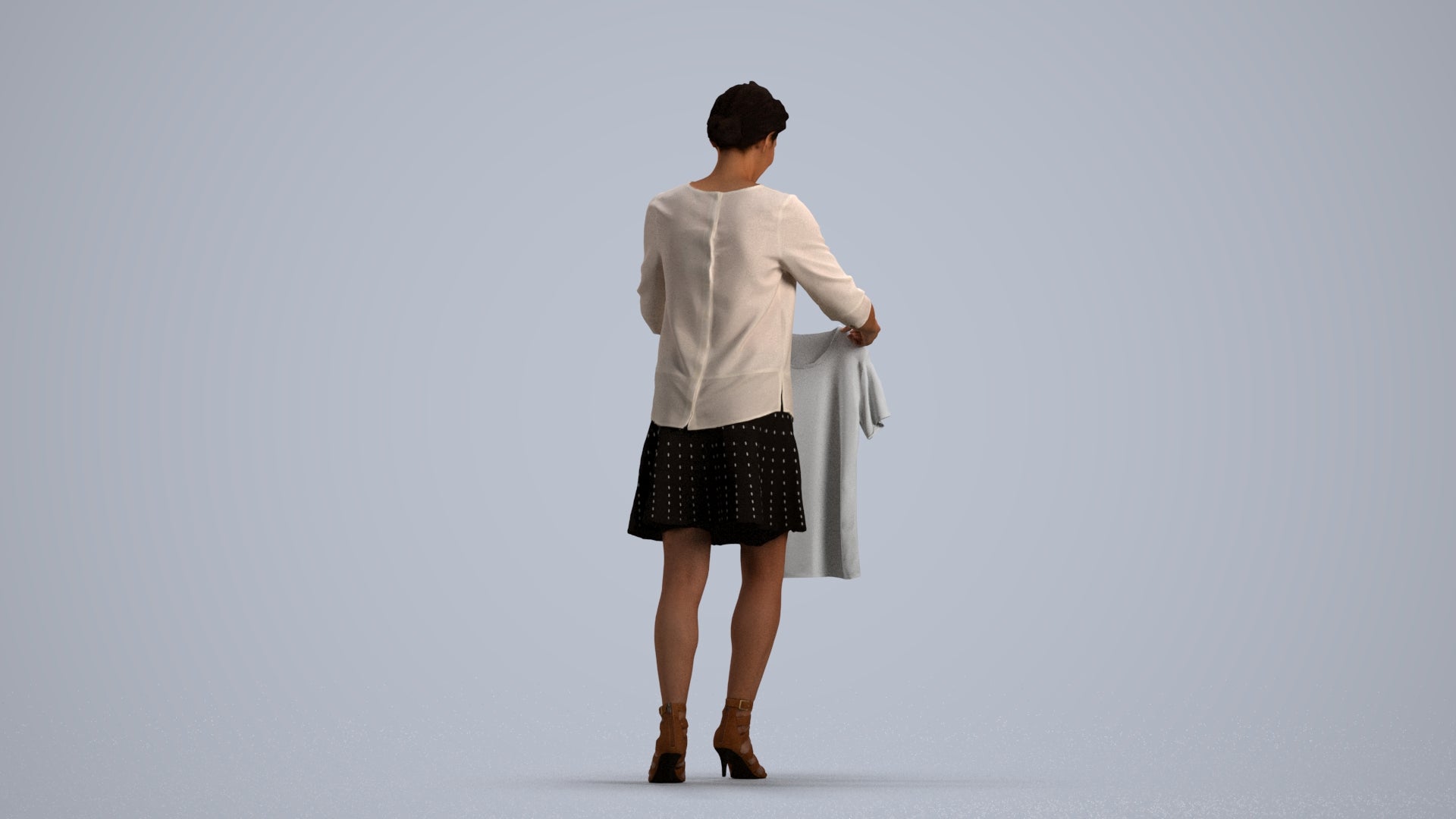 3D scanned woman bathroom casual, photorealistic archviz people for Enscape and SketchUp, front view render