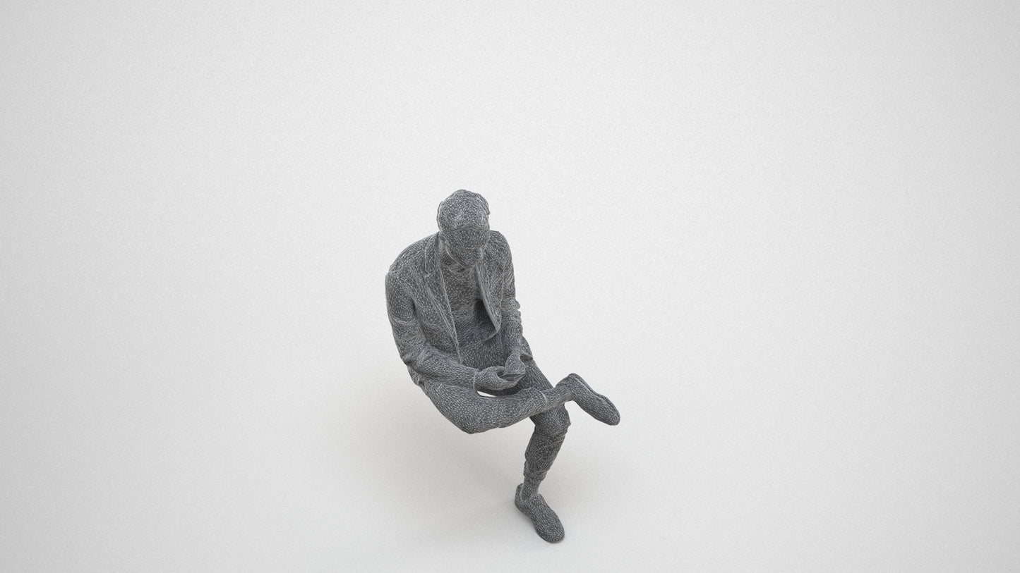 3D scanned man business, photorealistic archviz people for Enscape and SketchUp, wireframe three-quarter view