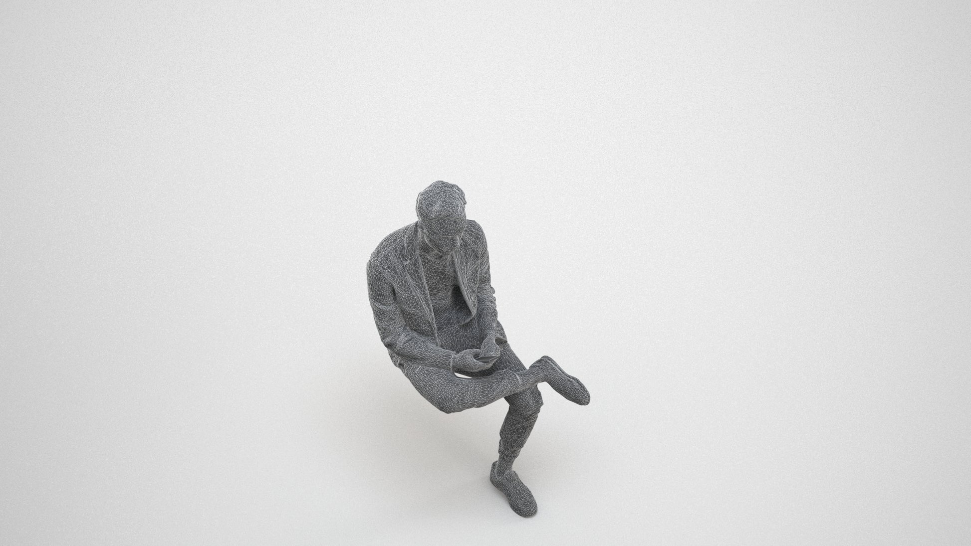 3D scanned man business, photorealistic archviz people for Enscape and SketchUp, wireframe three-quarter view