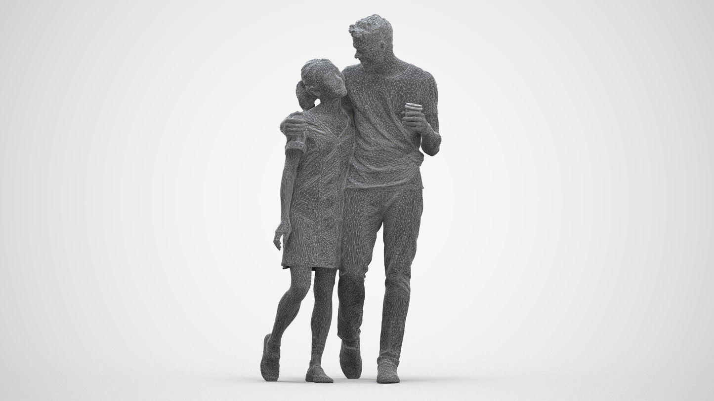 realistic 3D human woman casual couple, archviz people FBX OBJ for Blender, three-quarter front view render