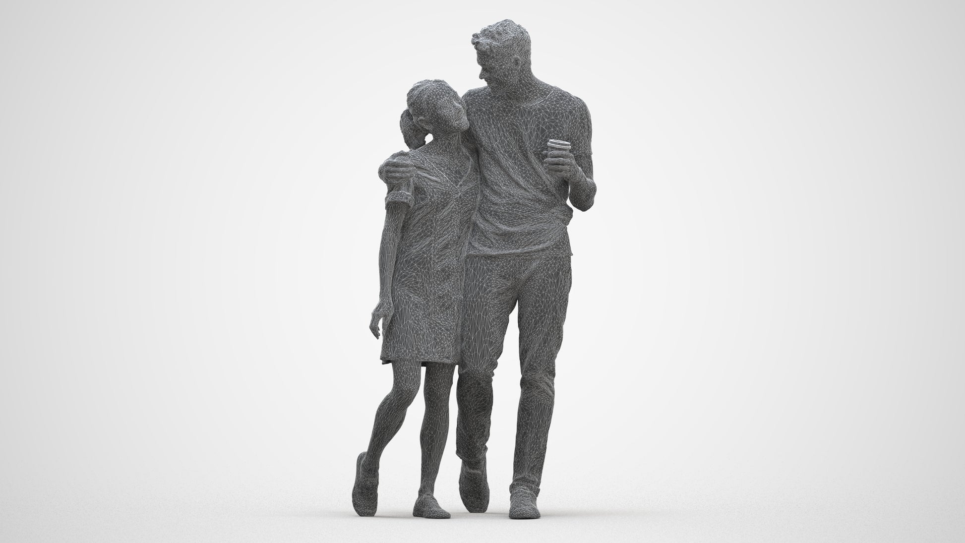 realistic 3D human woman casual couple, archviz people FBX OBJ for Blender, three-quarter front view render
