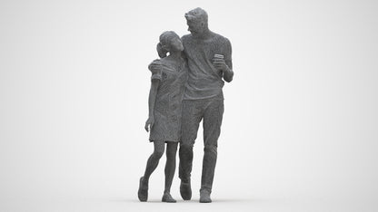 realistic 3D human woman casual couple, archviz people FBX OBJ for Blender, three-quarter front view render