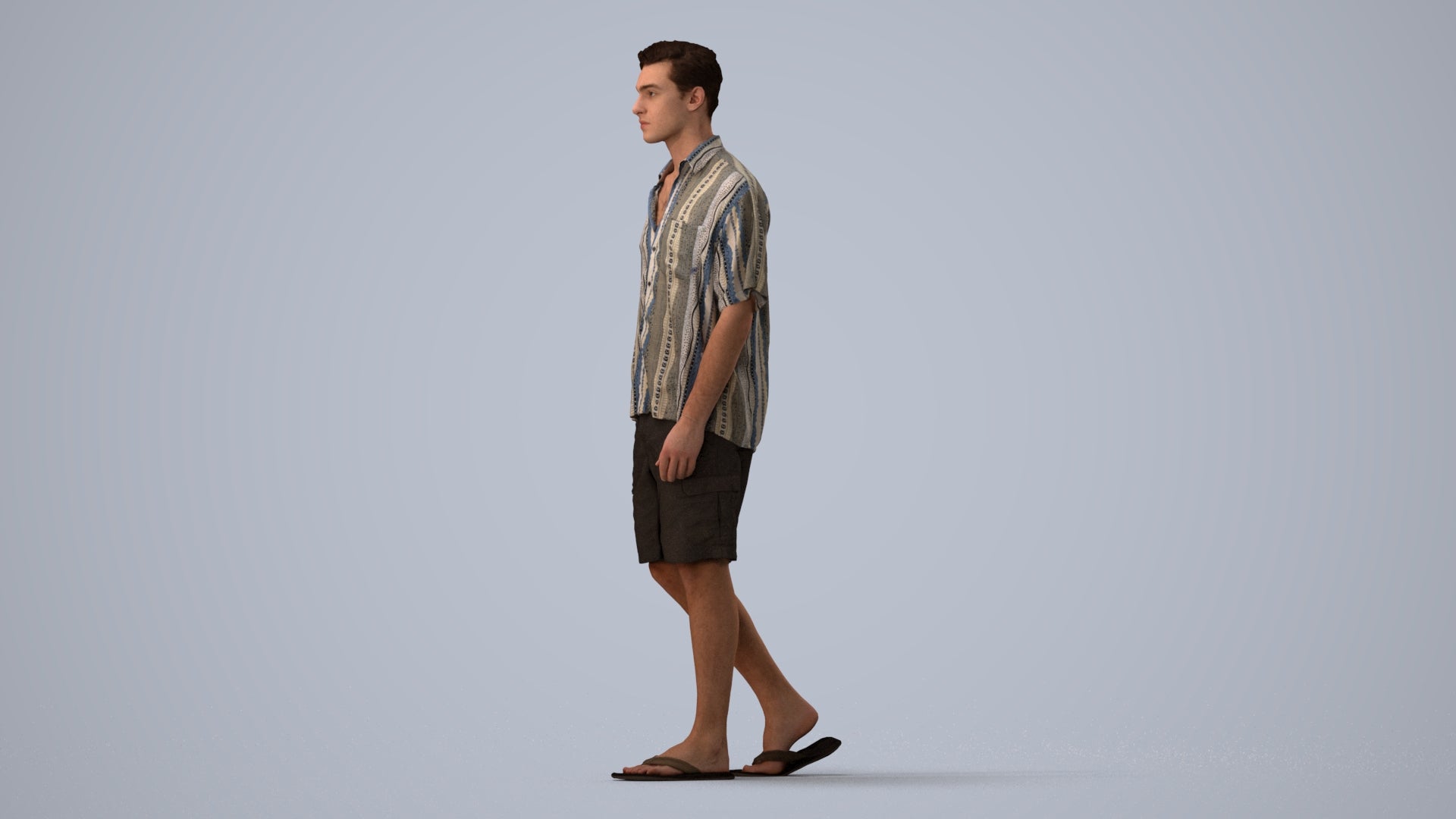 scanned 3D man casual walking, photogrammetry people for Enscape and V-Ray, three-quarter view render