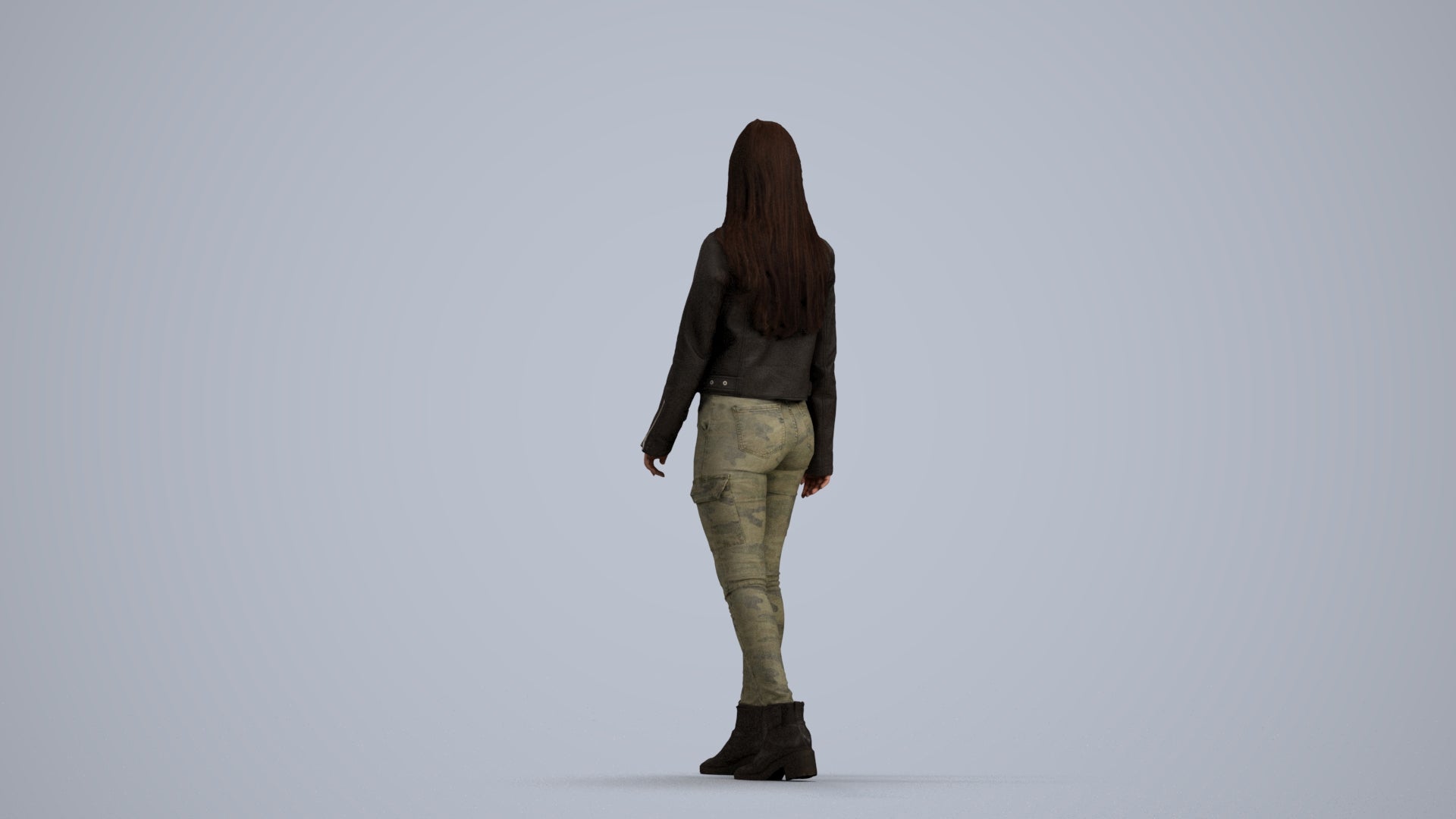 realistic 3D woman casual walking, scanned archviz people for Blender and 3ds Max, front view render