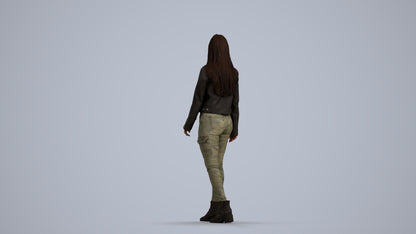 realistic 3D woman casual walking, scanned archviz people for Blender and 3ds Max, front view render