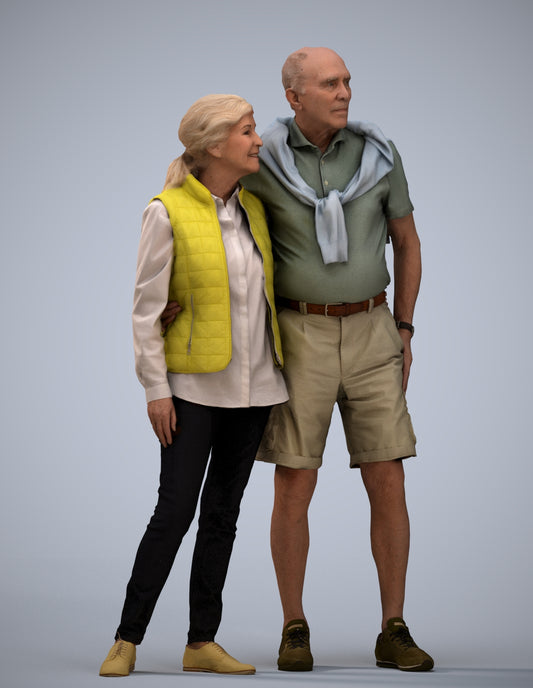 3D scanned senior woman couple casual, photorealistic archviz people for Enscape and SketchUp
