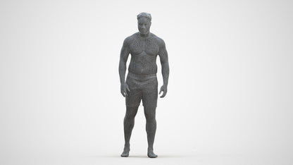 3D scanned man pool, photorealistic archviz people for Enscape and SketchUp, three-quarter front view render