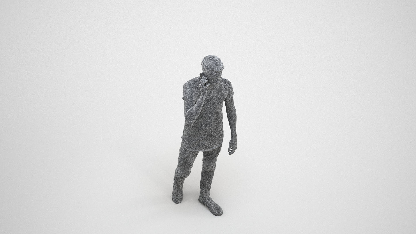 scanned 3D man casual walking, photogrammetry people for Enscape and V-Ray, wireframe three-quarter view
