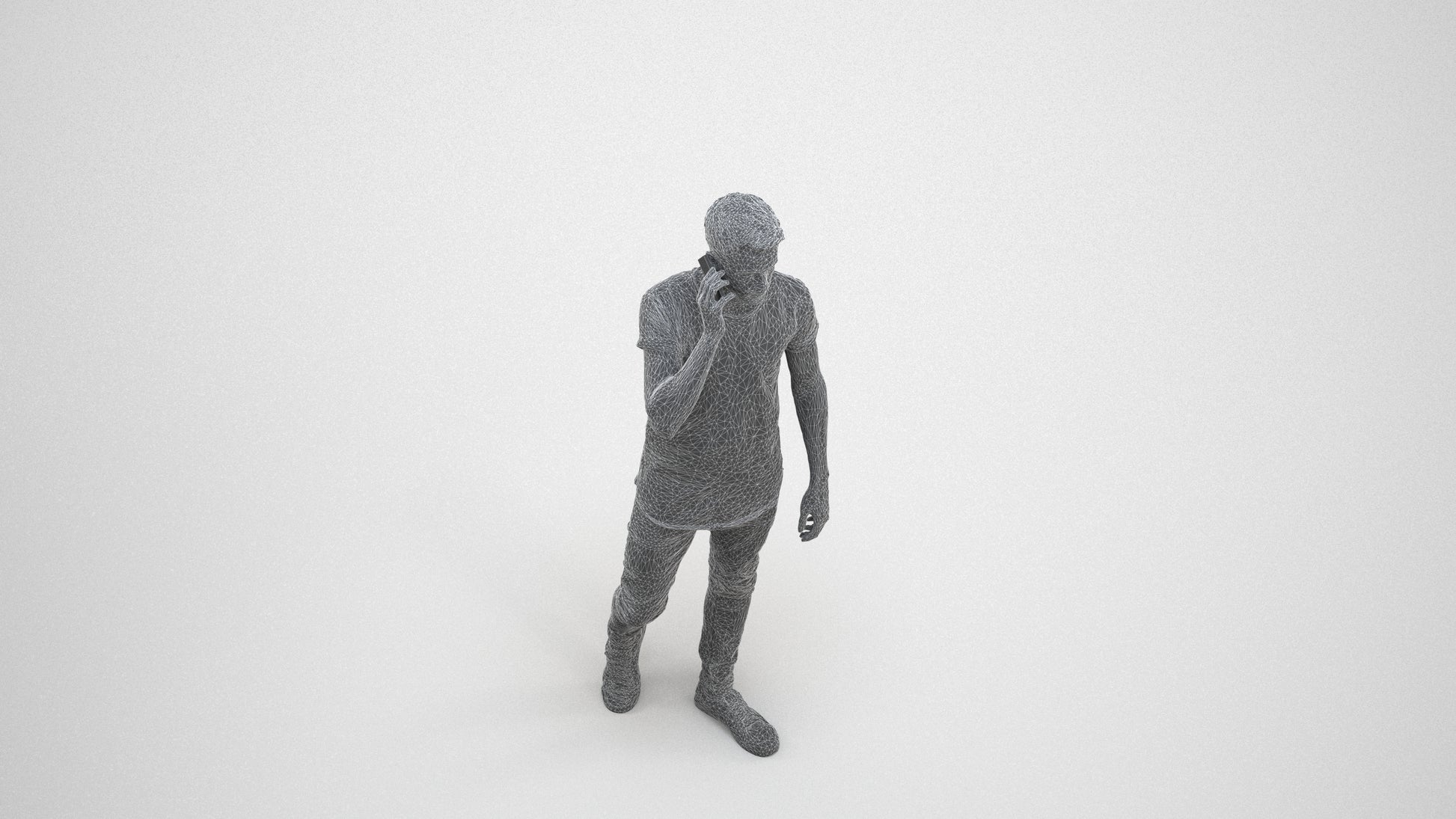 scanned 3D man casual walking, photogrammetry people for Enscape and V-Ray, wireframe three-quarter view