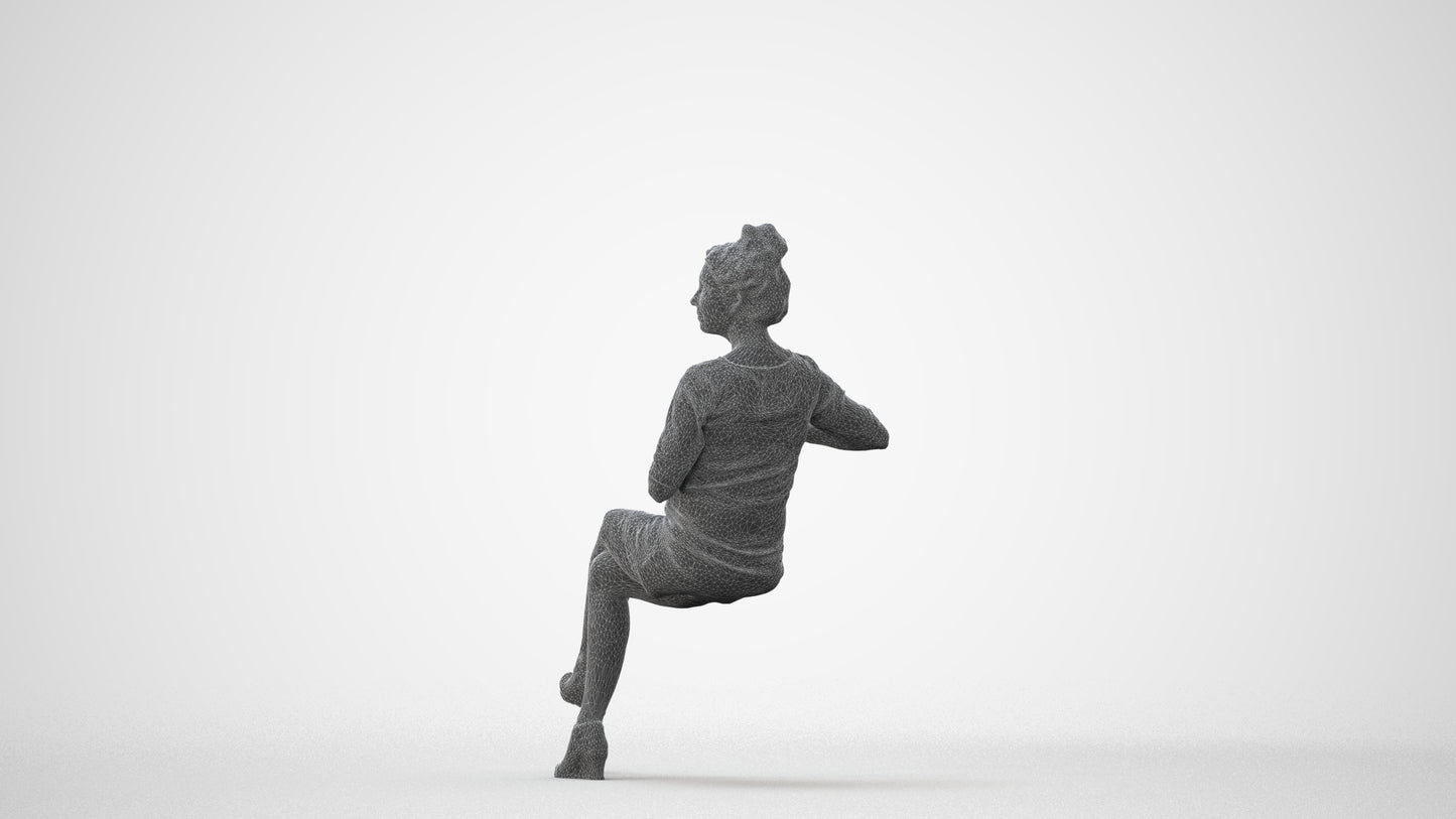3D scanned woman sitting casual, photorealistic archviz people for Enscape and SketchUp, square thumbnail