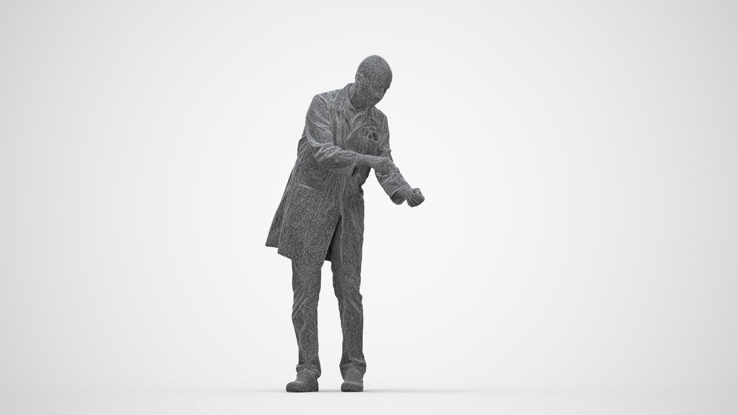 3D human model senior man medical, photogrammetry scanned person for archviz, wireframe back view
