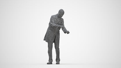 3D human model senior man medical, photogrammetry scanned person for archviz, wireframe back view