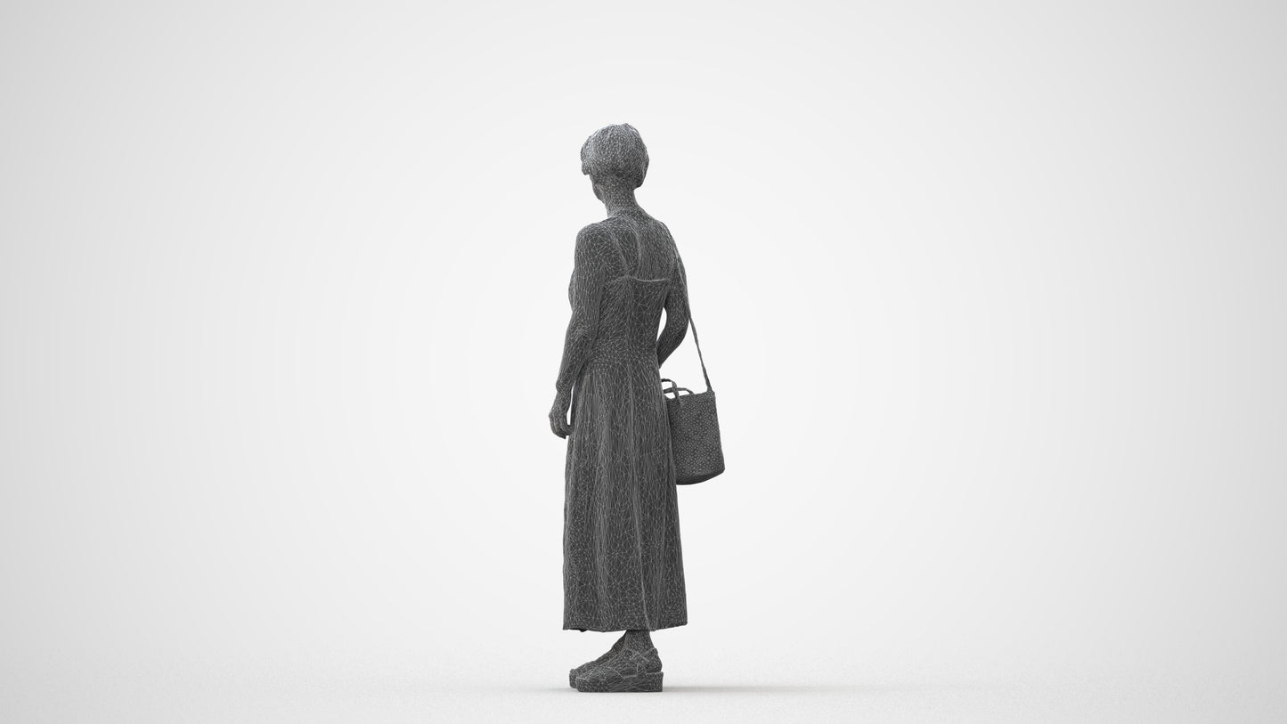 3D human model senior woman standing, photogrammetry scanned person for archviz, square thumbnail