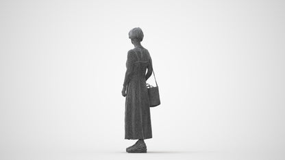 3D human model senior woman standing, photogrammetry scanned person for archviz, square thumbnail