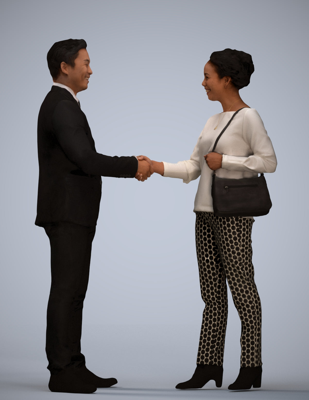3D human model woman casual business, photogrammetry scanned person for archviz