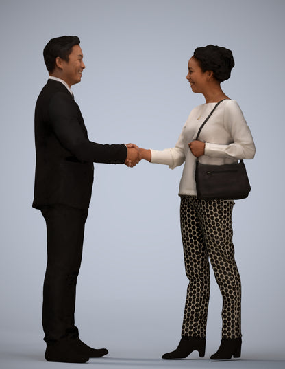 3D human model woman casual business, photogrammetry scanned person for archviz