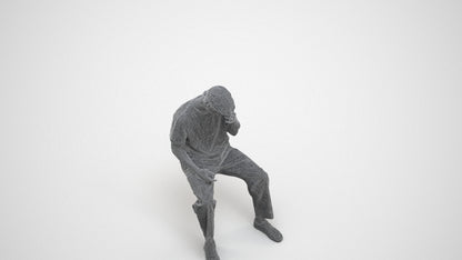 3D people model man casual sitting, scanned human for 3ds Max rendering, wireframe three-quarter view