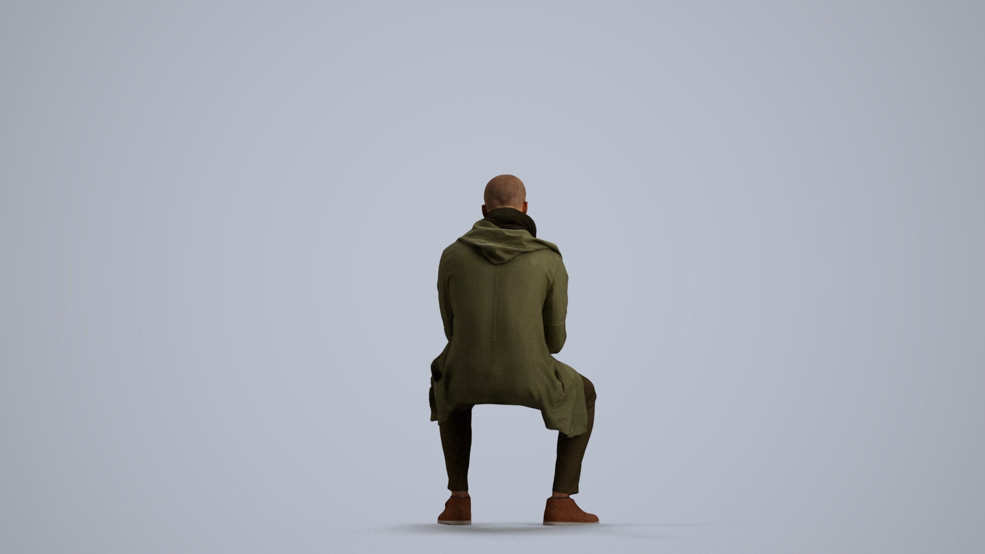 realistic 3D man casual sitting, scanned archviz people for Blender and 3ds Max, front view render