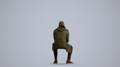 realistic 3D man casual sitting, scanned archviz people for Blender and 3ds Max, front view render