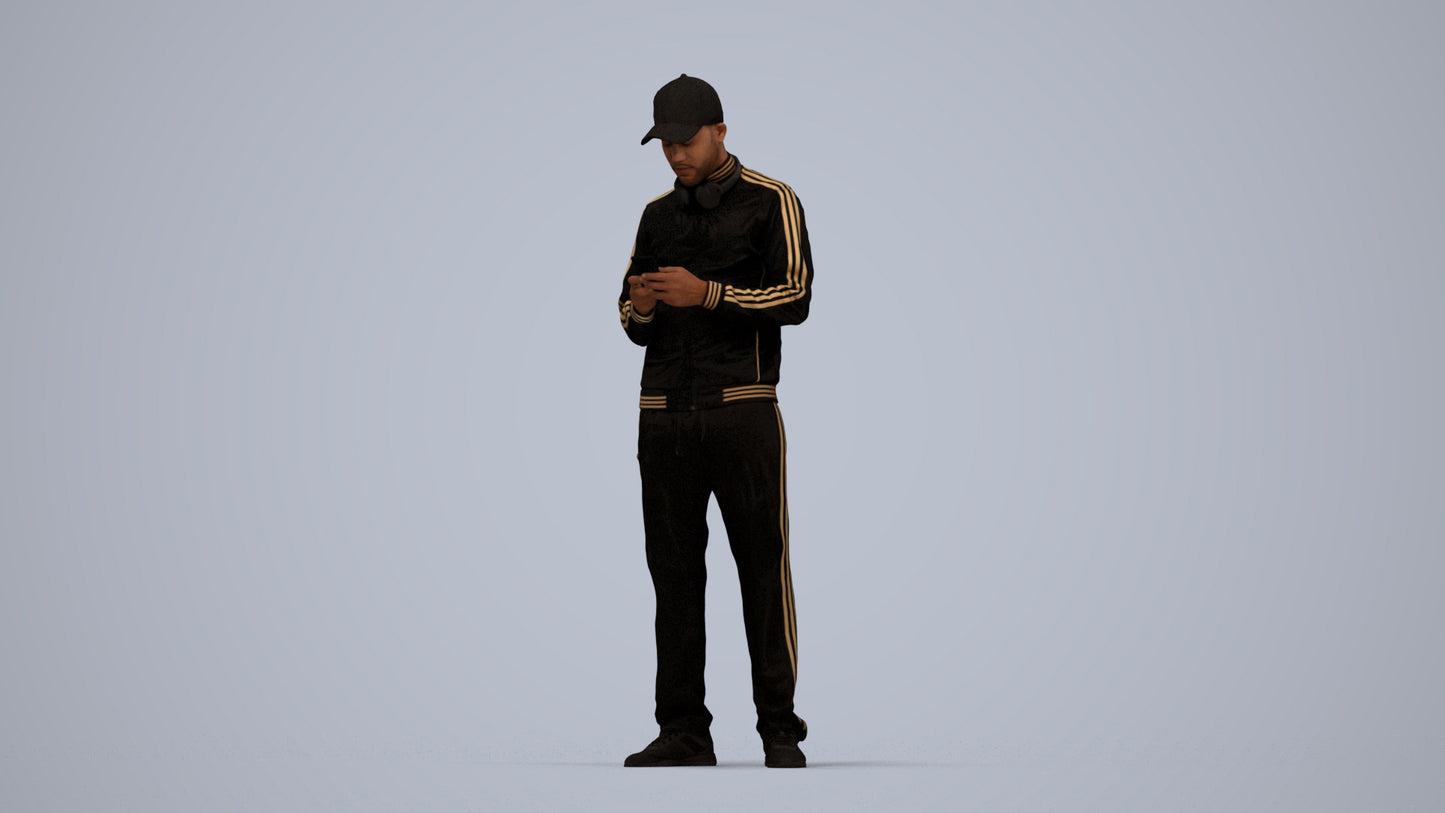 3D human model man sport standing, photogrammetry scanned person for archviz, top-down view render