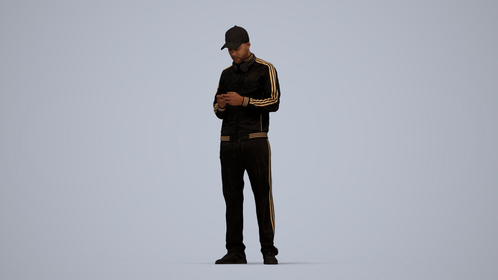 3D human model man sport standing, photogrammetry scanned person for archviz, top-down view render