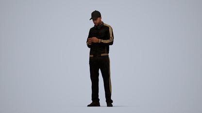 3D human model man sport standing, photogrammetry scanned person for archviz, top-down view render
