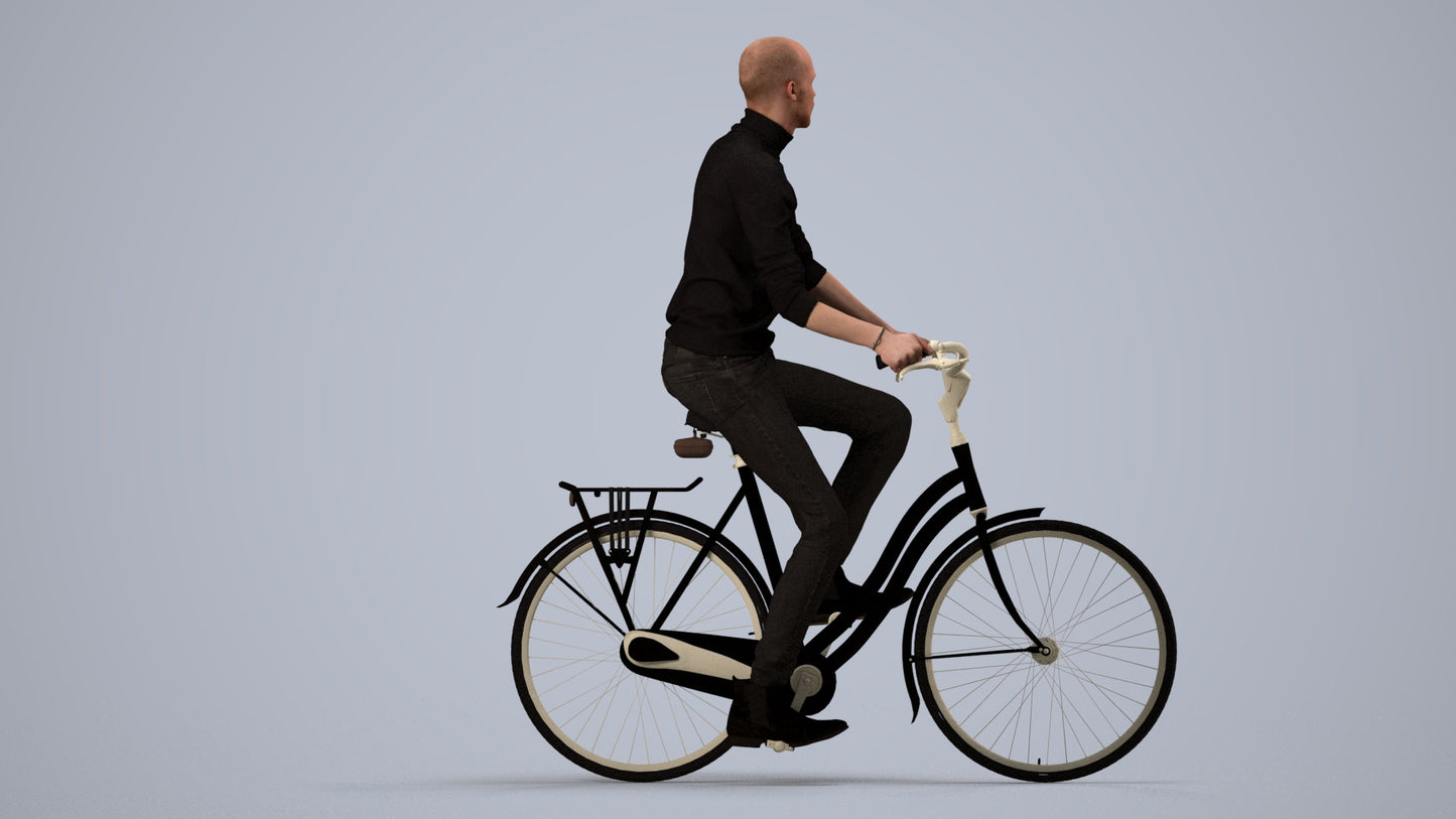 realistic 3D human man casual cycling, archviz people FBX OBJ for Blender, side view render