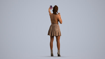 3D human model woman casual standing, photogrammetry scanned person for archviz, front view render