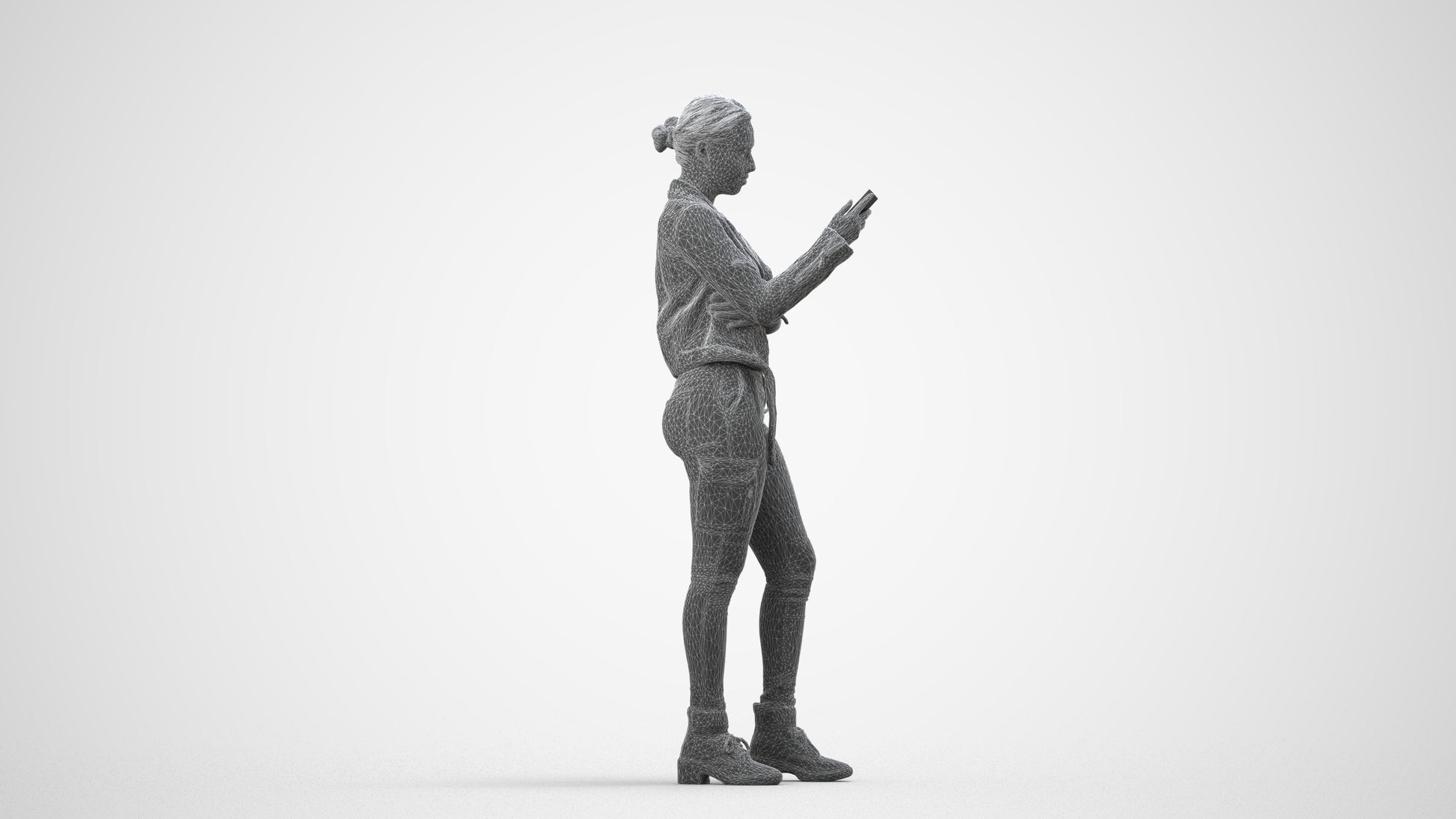 photogrammetry 3D woman casual standing, realistic human model archviz FBX, wireframe side view