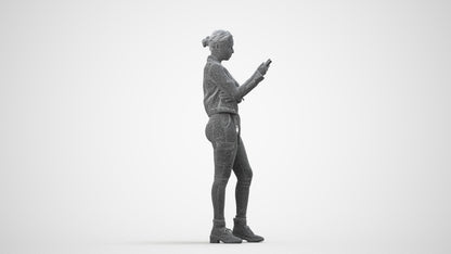 photogrammetry 3D woman casual standing, realistic human model archviz FBX, wireframe side view