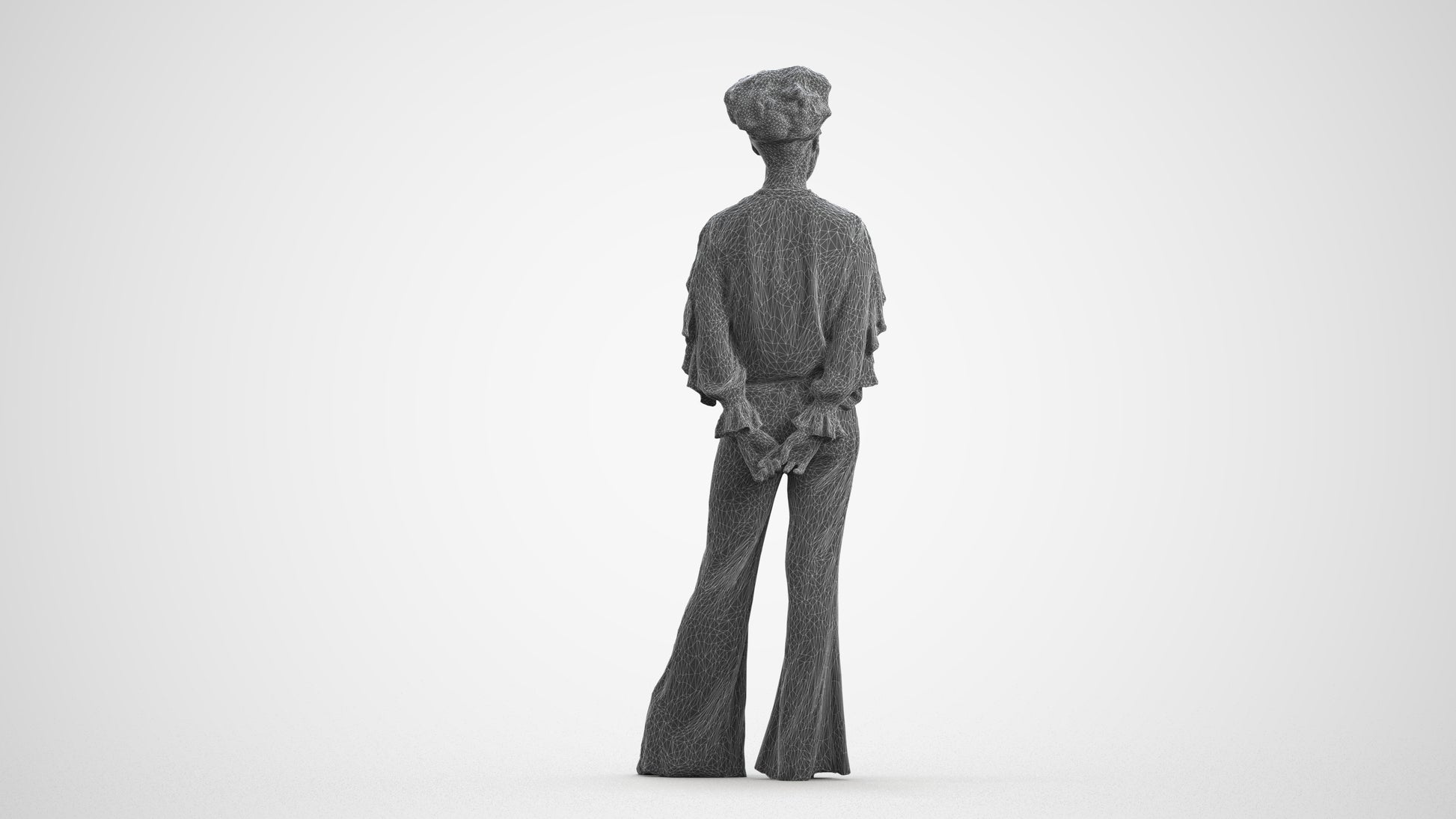 3D scanned woman standing casual, photorealistic archviz people for Enscape and SketchUp, wireframe front view