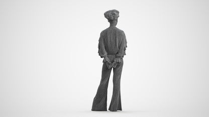 3D scanned woman standing casual, photorealistic archviz people for Enscape and SketchUp, wireframe front view