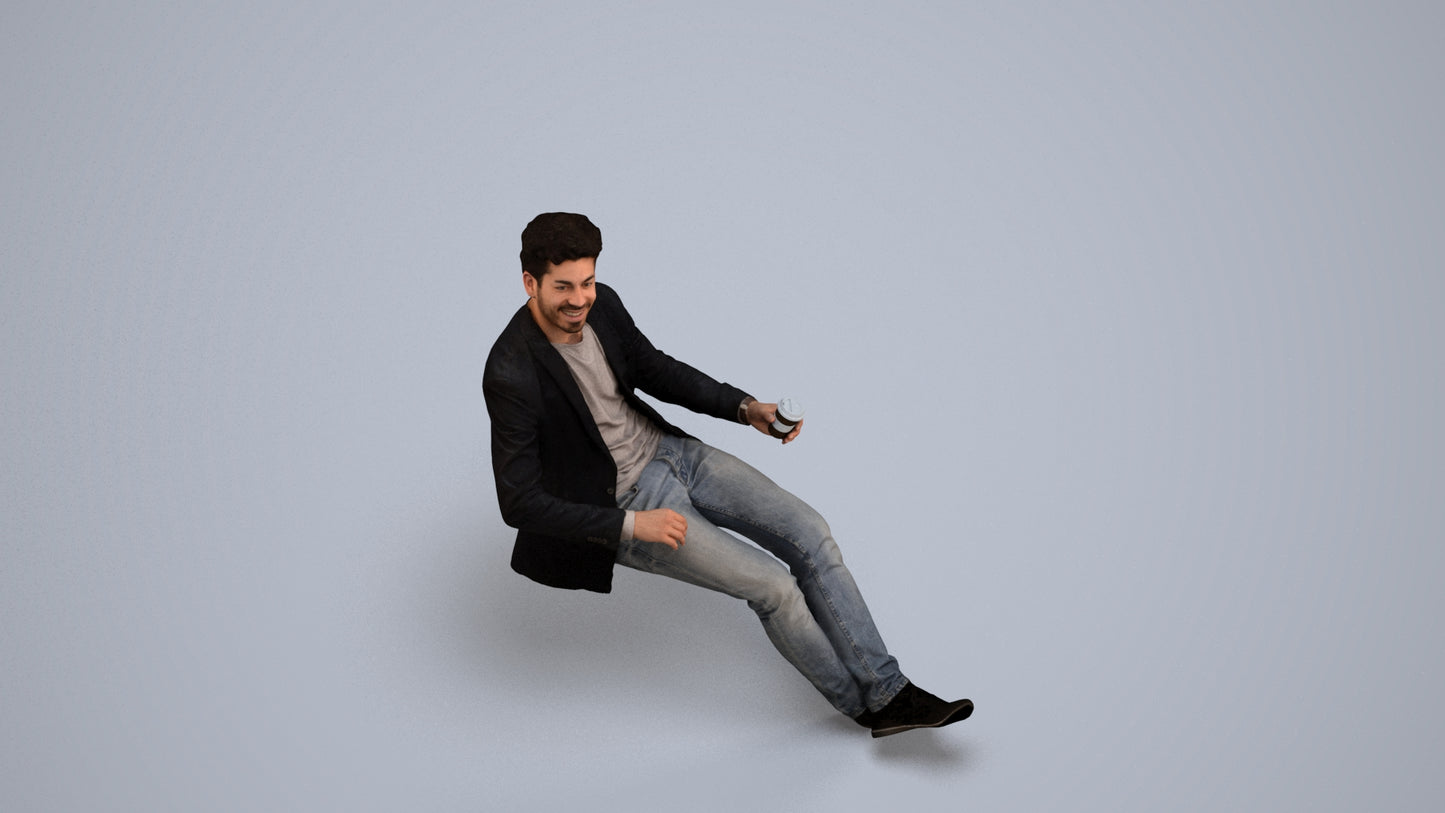 3D human model man casual business, photogrammetry scanned person for archviz, back view render
