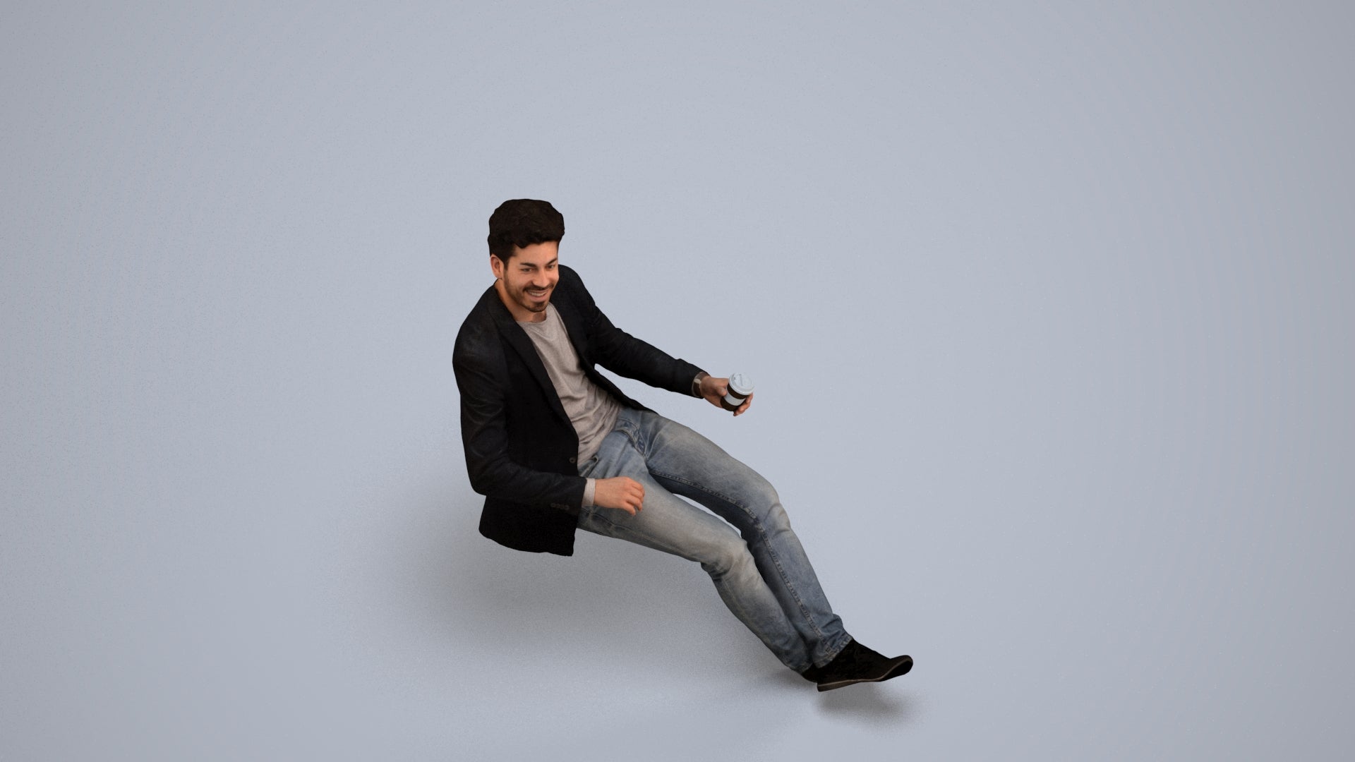 3D human model man casual business, photogrammetry scanned person for archviz, back view render