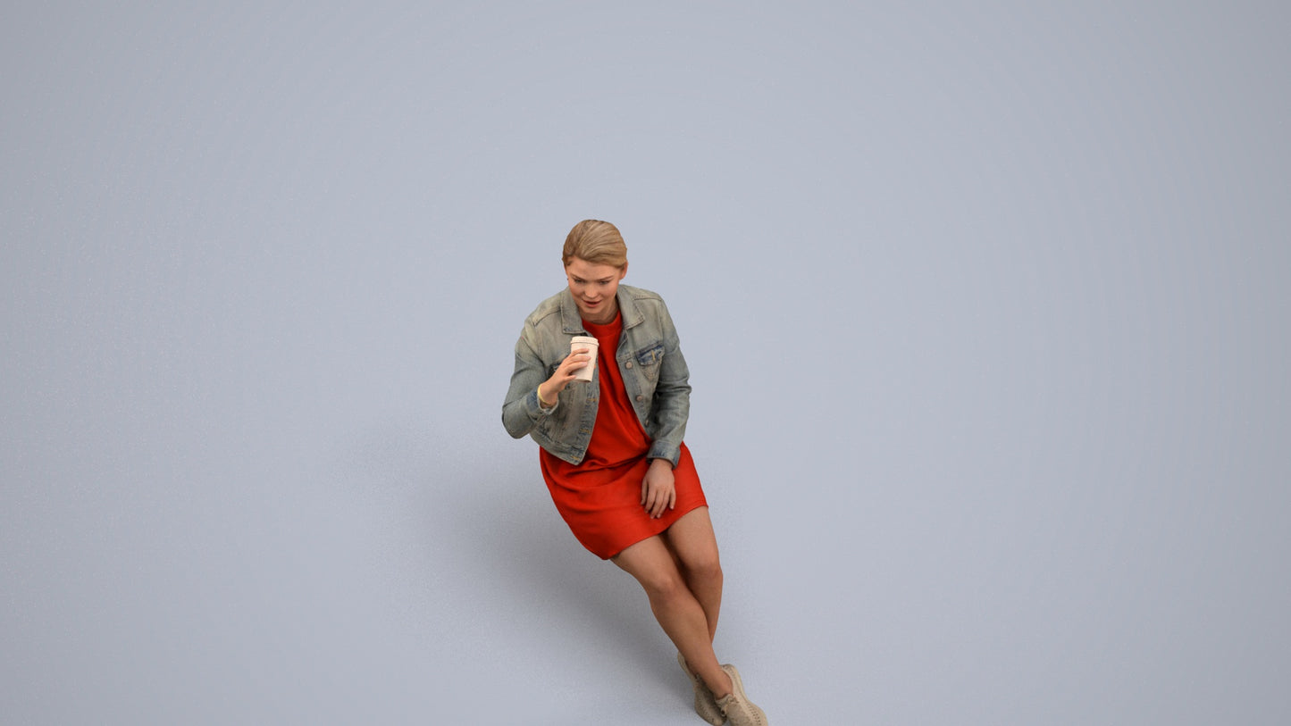scanned 3D woman casual sitting, photogrammetry people for Enscape and V-Ray, back view render