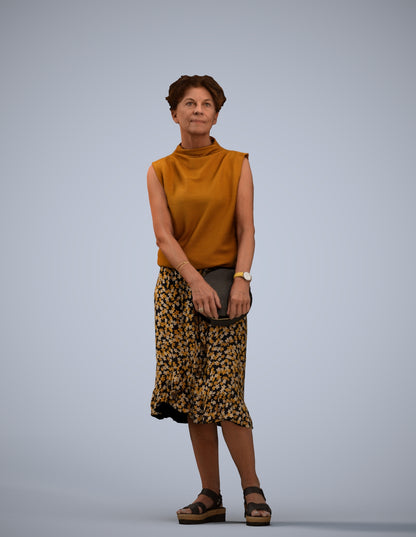 3D human model woman casual standing, photogrammetry scanned person for archviz