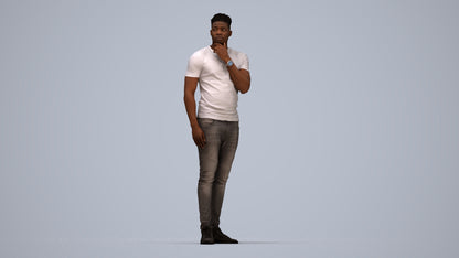 3D human model man casual standing, photogrammetry scanned person for archviz, top-down view render