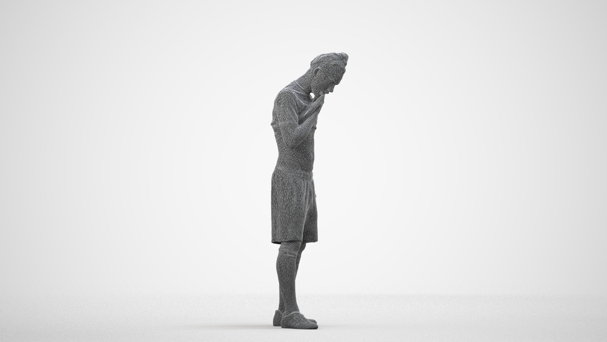 3D human model man sport, photogrammetry scanned person for archviz, wireframe side view