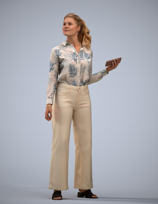 3D scanned woman standing casual, photorealistic archviz people for Enscape and SketchUp