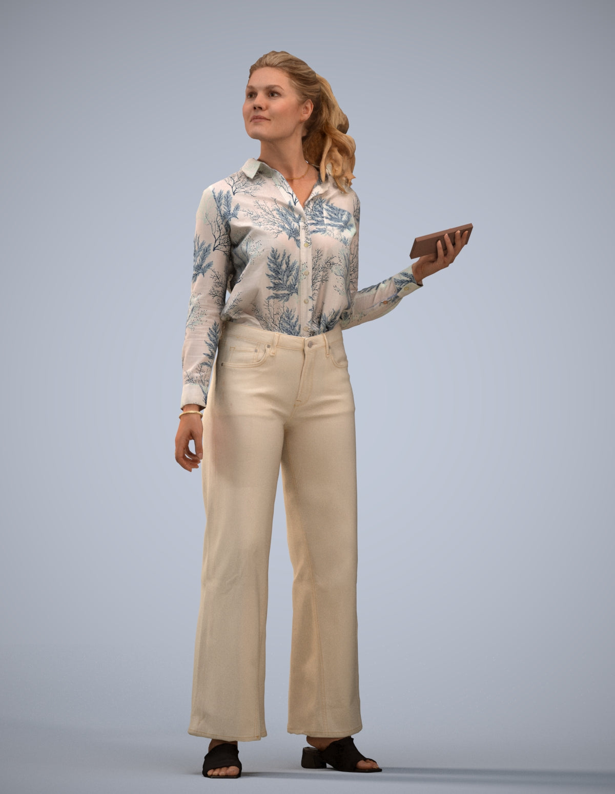3D scanned woman standing casual, photorealistic archviz people for Enscape and SketchUp