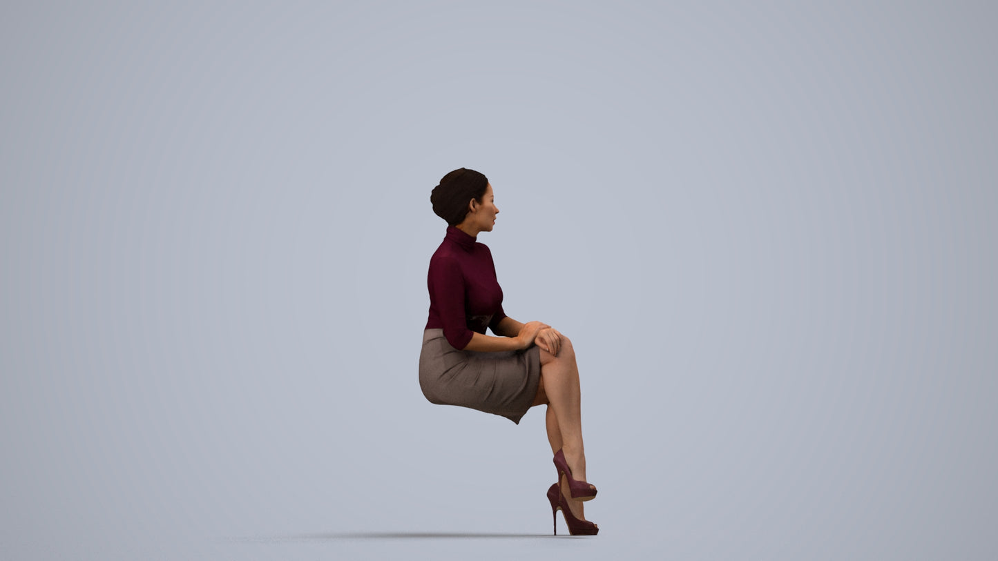 realistic 3D human woman business, archviz people FBX OBJ for Blender, side view render