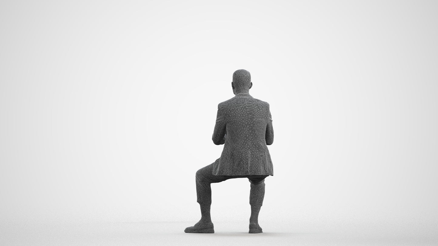 3D human model man business, photogrammetry scanned person for archviz, wireframe front view